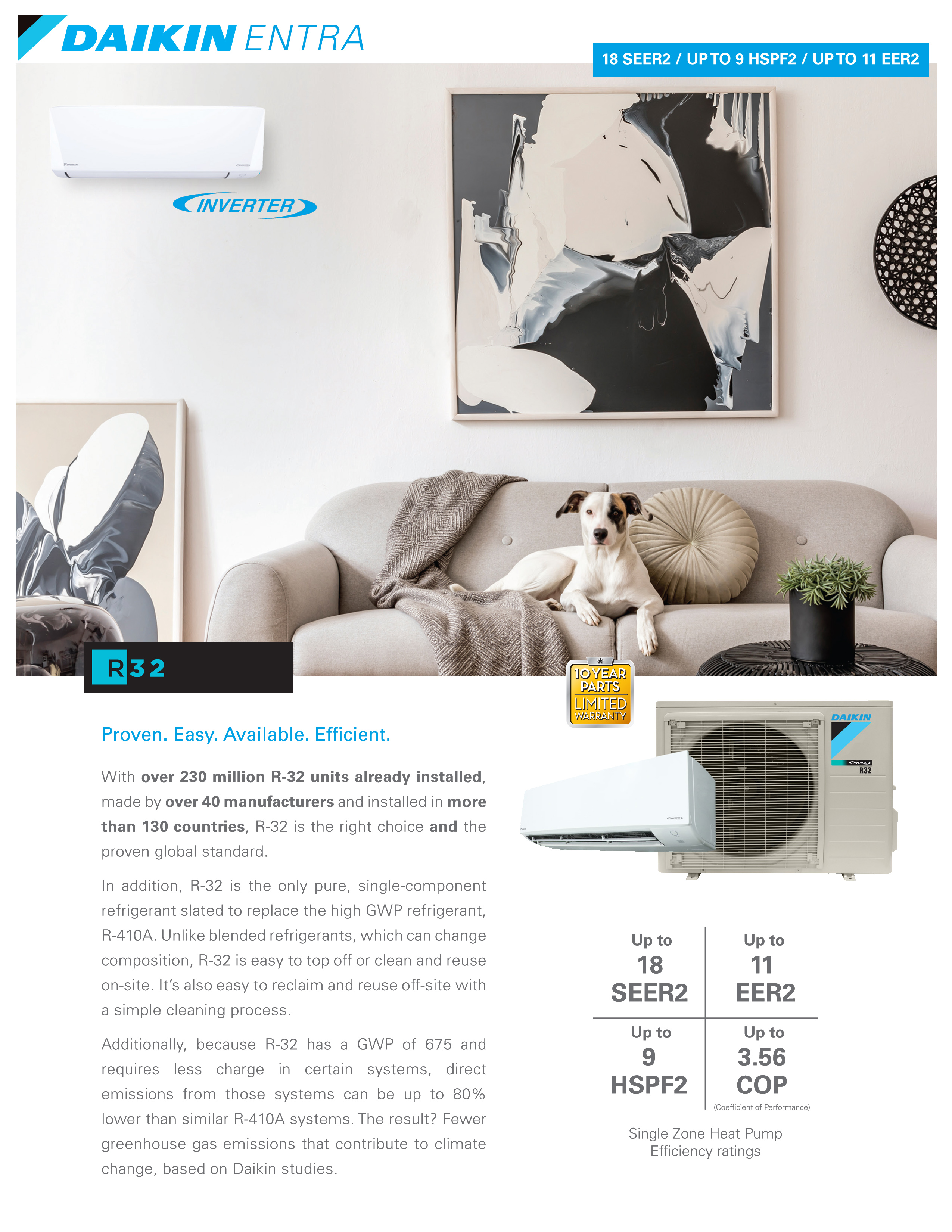 Mini Split 18,000 BTU Daikin R32 Entra Series 18 SEER2 Heat Pump System RXC18AXVJU, FTXC18AXVJU